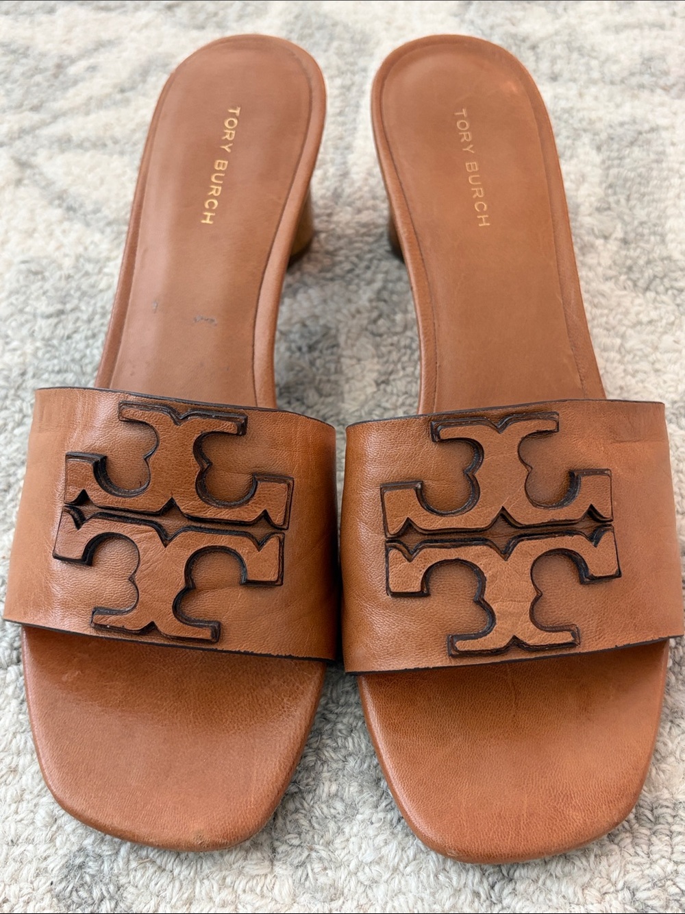 Tory Burch Ines Heeled  Mule Cognac Leather Logo - Picture 4 of 15